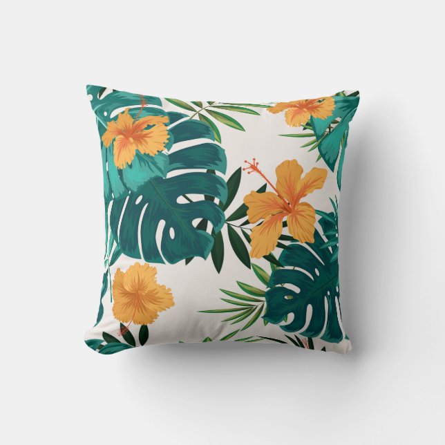 Coussin Feuilles Et Fleurs Exotiques (Recto)
