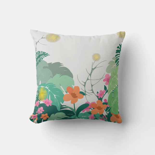 Coussin Feuilles et Fleurs Tropicales Pastel (Recto)