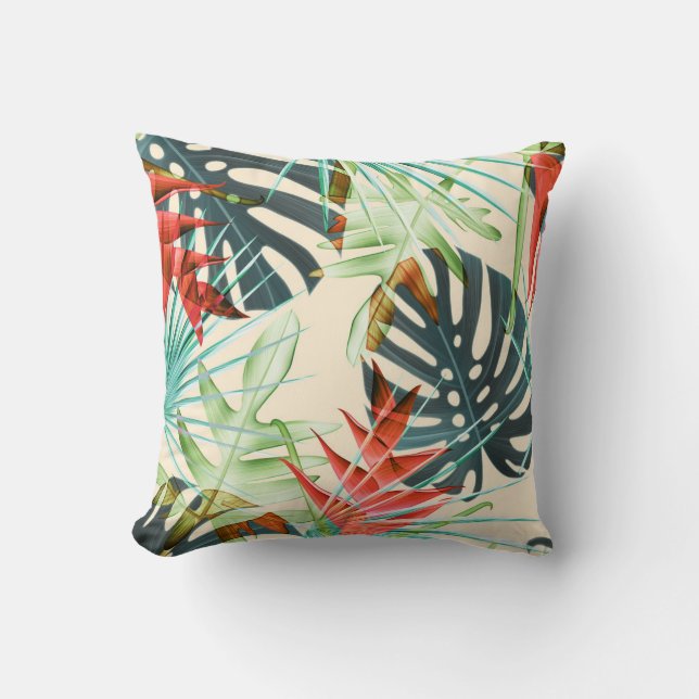Coussin Feuilles et fleurs tropicaux : Motif dynamique (Recto)