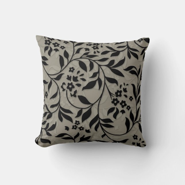 Coussin Feuilles et vignes sur Taupe (Recto)