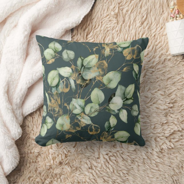 Coussin Feuilles Eucalyptus en Motif bleu et or (Couverture)