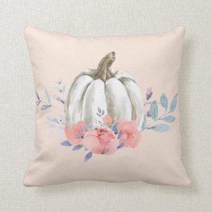 Coussin Feuilles Florales Rose Clair Aquarelle Citrouille 