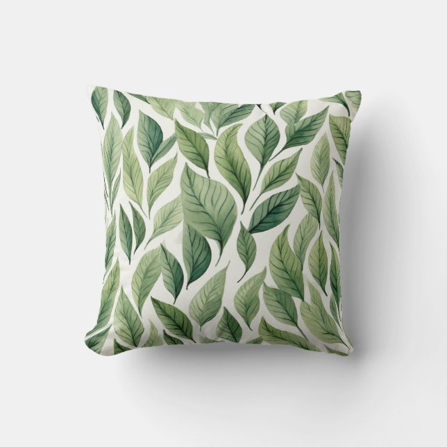 Coussin Feuilles floraux avec un dos vert solide (Recto)