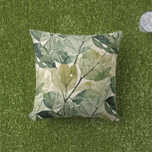 Coussin Feuilles forestiers verts stratifiés (Herbe)