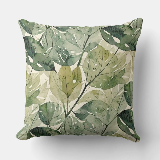 Coussin Feuilles forestiers verts stratifiés (Recto)