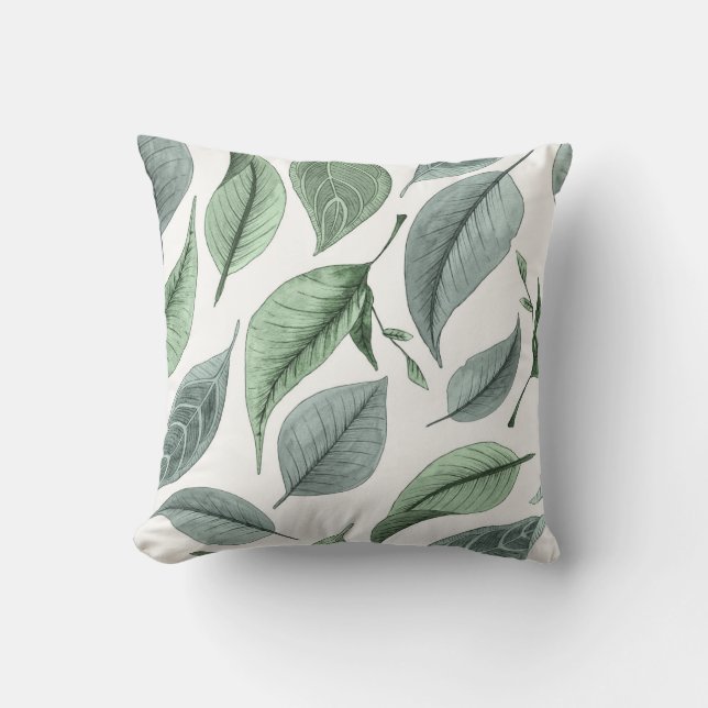 Coussin feuilles gris cool sur blanc (Recto)
