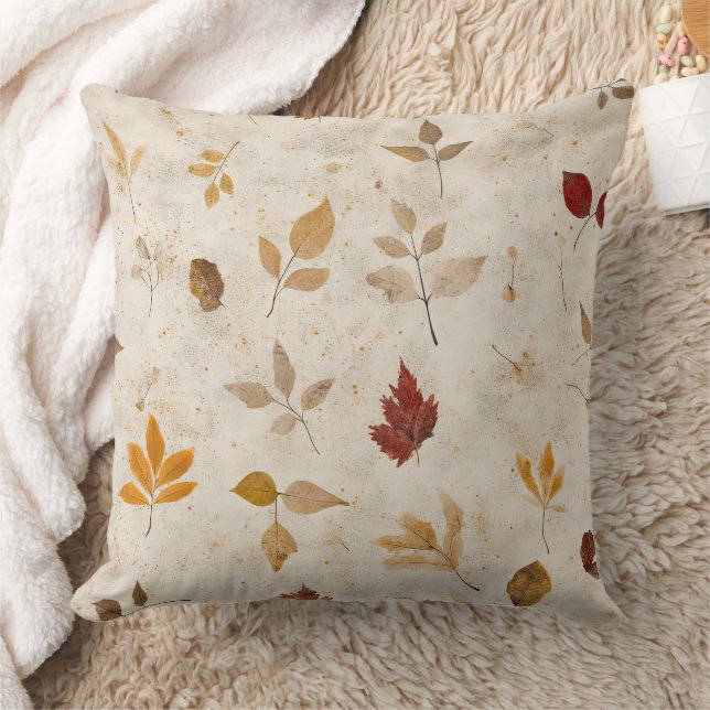 Coussin Feuilles Jaune Brun Rustiques avec une Atmosphère  (Couverture)