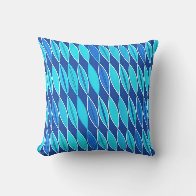 Coussin Feuilles Modernes de Milieu de Siècle, Bleu Cobalt (Recto)