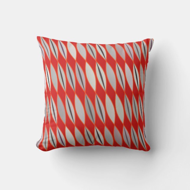 Coussin Feuilles Modernes de milieu de siècle, rouge foncé (Recto)