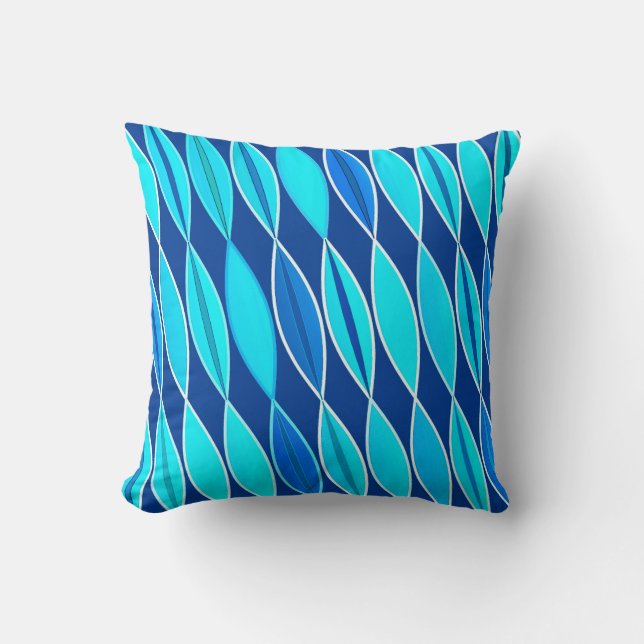 Coussin Feuilles modernes du milieu du siècle, Cobalt et S (Recto)