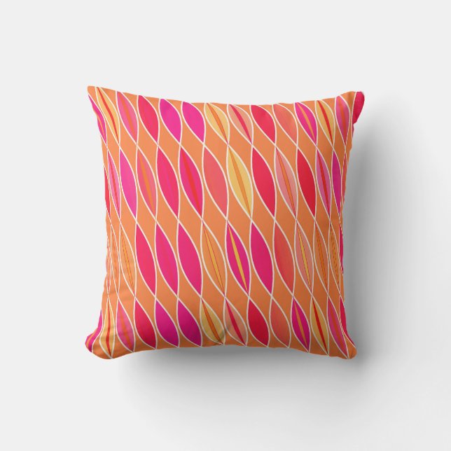 Coussin Feuilles modernes du milieu du siècle, rose de Fuc (Recto)