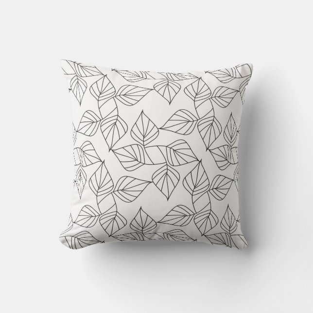 Coussin Feuilles noires et blanches. (Recto)