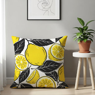 Coussin Feuilles noires et citron gras moderne - Motif san