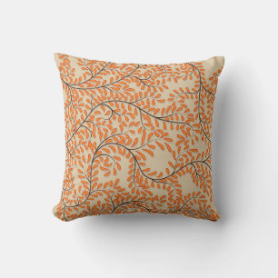 Coussin Feuilles orange tourbillonnantes sur fond beige