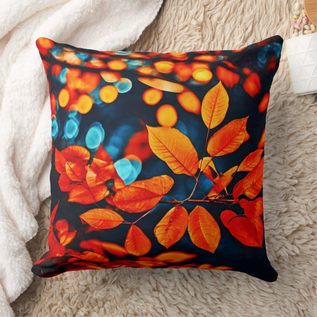 Coussin Feuilles Orange Vibrantes Art (Couverture)