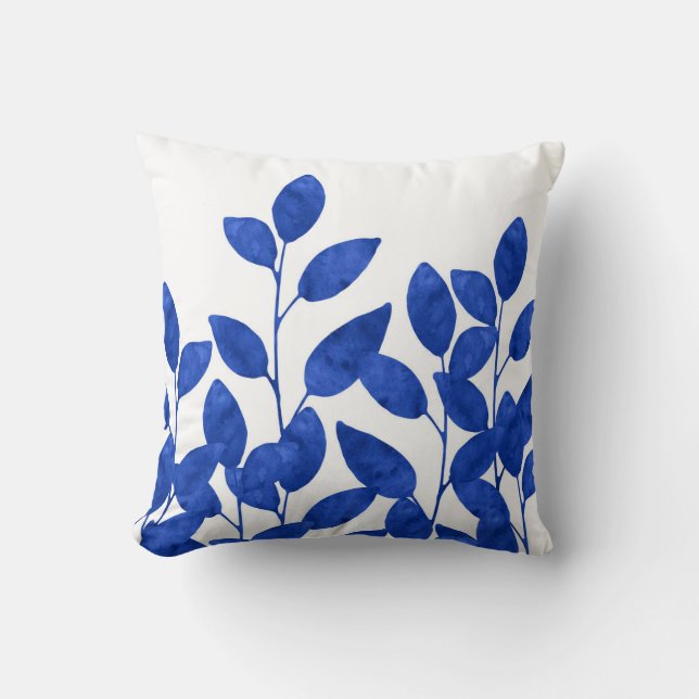 Coussin Feuilles Royal Blue Watercolor (Recto)