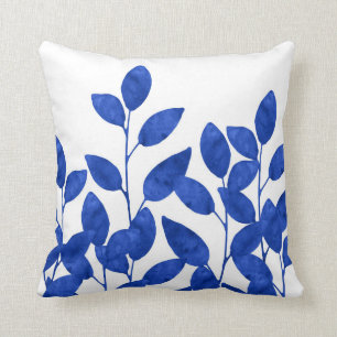 Coussin Feuilles Royal Blue Watercolor