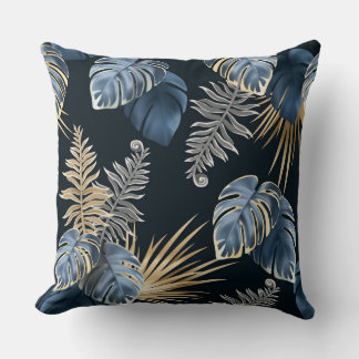 Coussin feuilles sombres plantes tropicales
