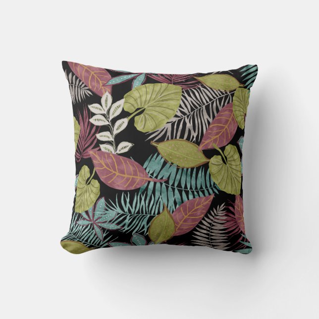 Coussin Feuilles sombres tropicaux : Motif textile (Recto)