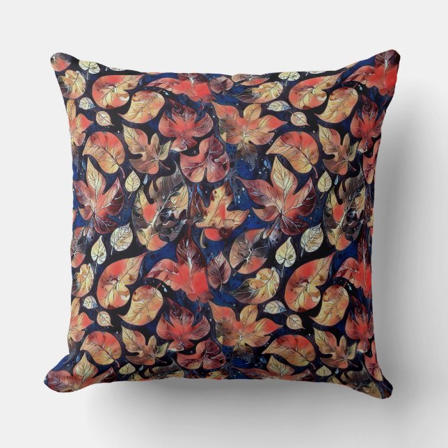 Coussin Feuilles sur Minuit – Motif Botanique Abstrait (Recto)