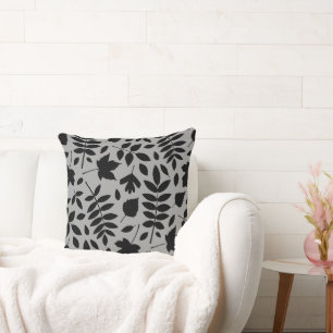 Coussin Feuilles tombés Lg Motif noir sur gris
