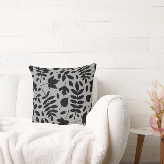 Coussin Feuilles tombés Lg Motif noir sur gris (Canapé)