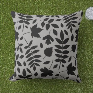 Coussin Feuilles tombés Lg Motif noir sur gris