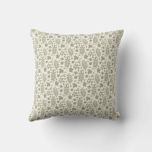 Coussin Feuilles tombés Sml Motif Vert sur crème (Verso)