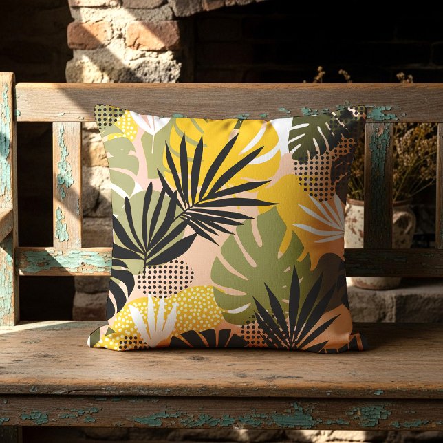 Coussin Feuilles Tropicales Abstraites Modernes & Points  (Créateur téléchargé)