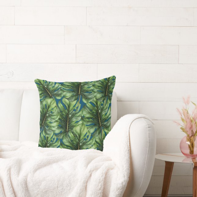 Coussin Feuilles tropicales bleu-vert (Canapé)