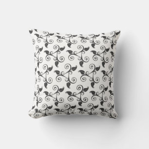 Coussin Feuilles tropicales élégantes motif noir sur fond 