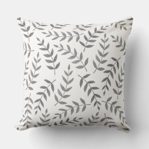 Coussin Feuilles tropicales grises élégantes sur fond blan