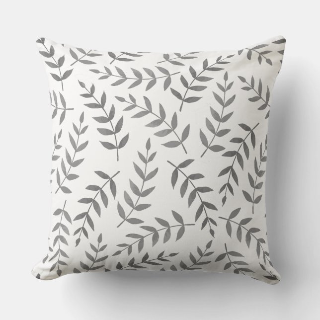 Coussin Feuilles tropicales grises élégantes sur fond blan (Recto)