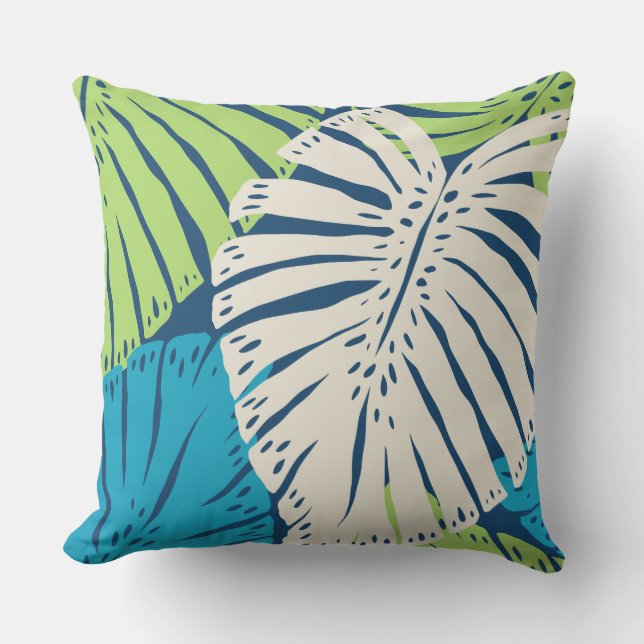 Coussin Feuilles tropicales hawaïennes de la jungle Monste (Recto)