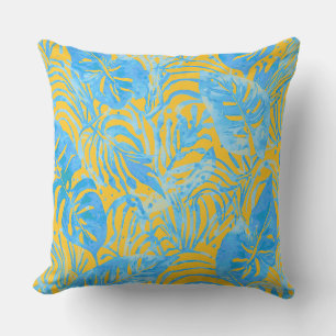 Coussin Feuilles Tropicales, Jaune Bleu