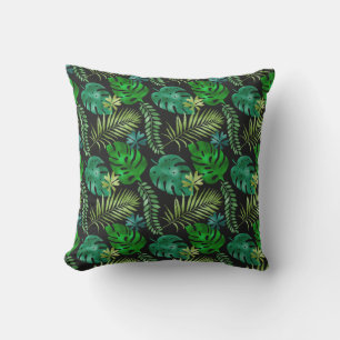 Coussin Feuilles Tropicales Vert Iridescent Brillant