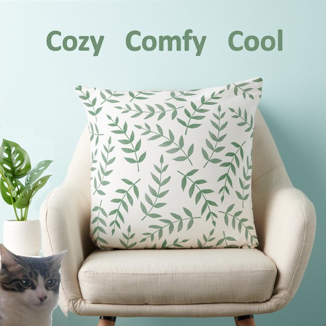 Coussin Feuilles tropicales vertes élégantes sur fond blan (Créateur téléchargé)