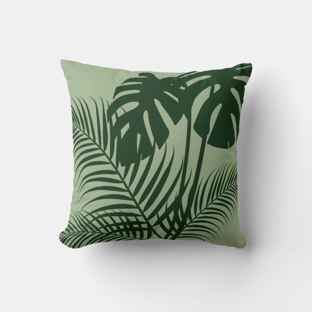 Coussin Feuilles tropicaux 1 foncé sur vert clair (Recto)