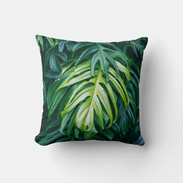 Coussin Feuilles tropicaux : arrière - plan de nature somb (Recto)