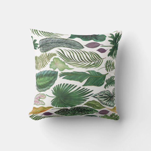 Coussin Feuilles tropicaux : arrière - plan transparent aq (Recto)