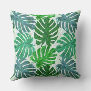 Coussin Feuilles tropicaux de palmiers bleus et verts