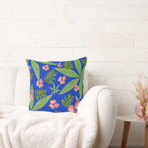 Coussin Feuilles tropicaux en bleu