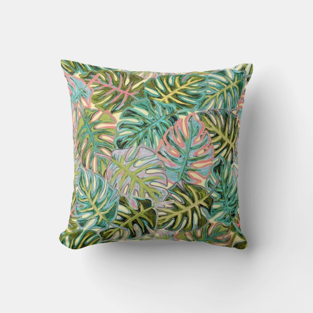 Coussin Feuilles tropicaux en Pretty Pastels (Recto)
