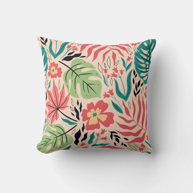 Coussin Feuilles tropicaux et fleurs : Fusion Vintage (Recto)