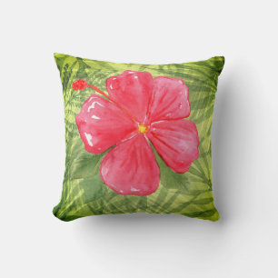 Coussin Feuilles tropicaux et Hibiscus