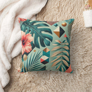 Coussin Feuilles tropicaux et Motif géométrique