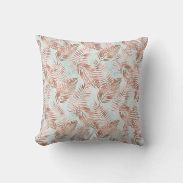 Coussin Feuilles tropicaux et Turquoises de couleur rose p (Recto)
