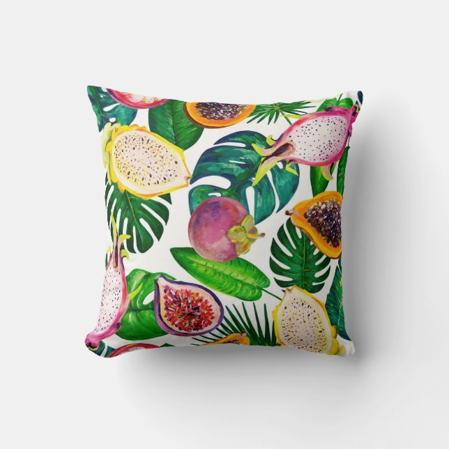 Coussin Feuilles tropicaux, fruits, gouache sans couture m (Recto)