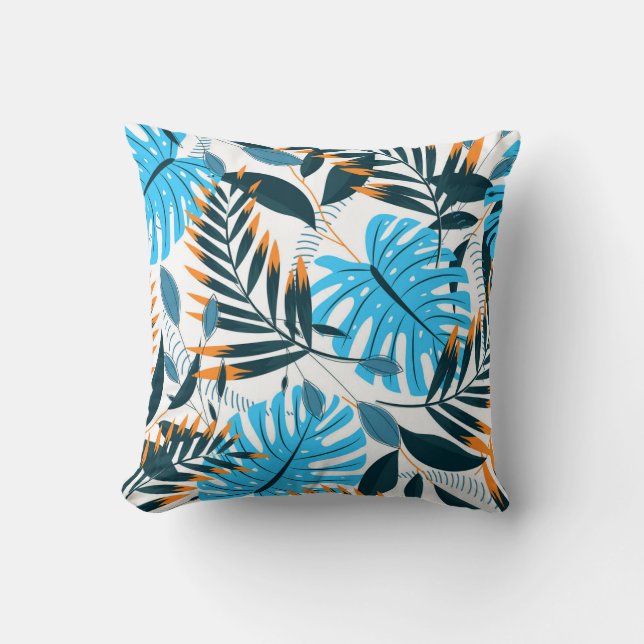 Coussin Feuilles tropicaux Motif blanc brillant (Recto)