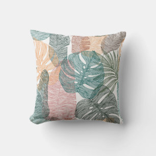Coussin Feuilles tropicaux : motif vintage à main.